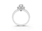White gold Marquise Cut Moissanite Scalloped Halo Engagement Ring with Round Shared Prong Band_27