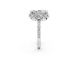White gold Marquise Cut Moissanite Scalloped Halo Engagement Ring with Round Shared Prong Band_32