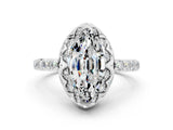 White gold Marquise Cut Moissanite Scalloped Halo Engagement Ring with Round Shared Prong Band_36