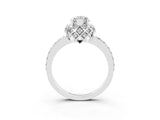 White gold Marquise Cut Moissanite Scalloped Halo Engagement Ring with Round Shared Prong Band_39