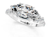 White gold Marquise Cut Moissanite Scattered Round Accent Ring with Prong Setting_25