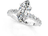 White gold Marquise Cut Moissanite Side Stone Solitaire Ring with Round  and Four-Prong Setting_49