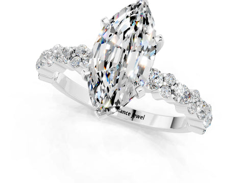 White gold Marquise Cut Moissanite Side Stone Solitaire Ring with Round  and Four-Prong Setting_49