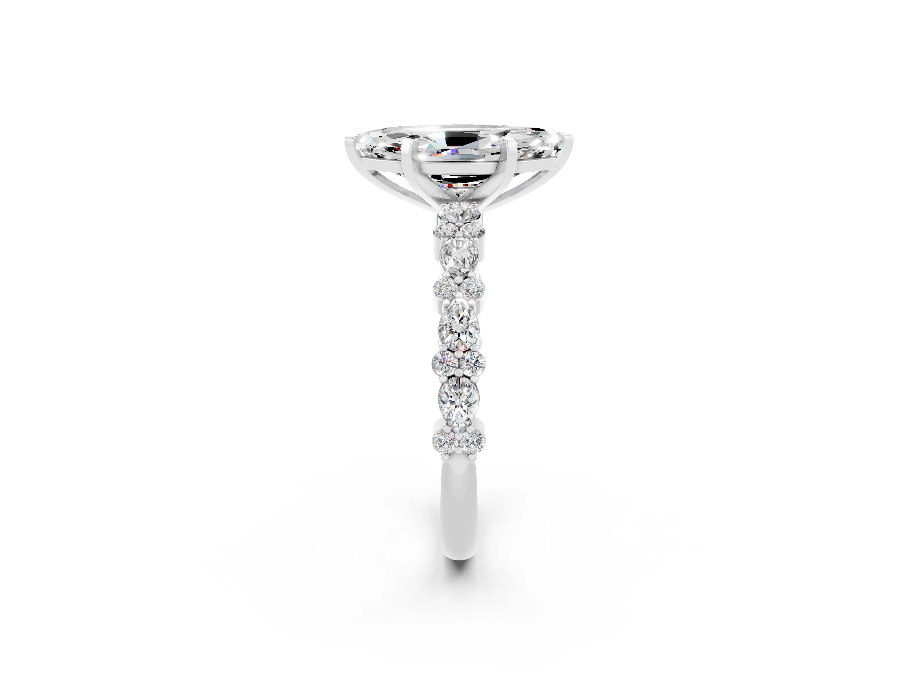 White gold Marquise Cut Moissanite Side Stone Solitaire Ring with Round  and Four-Prong Setting_50