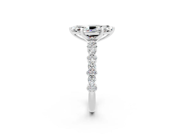 White gold Marquise Cut Moissanite Side Stone Solitaire Ring with Round  and Four-Prong Setting