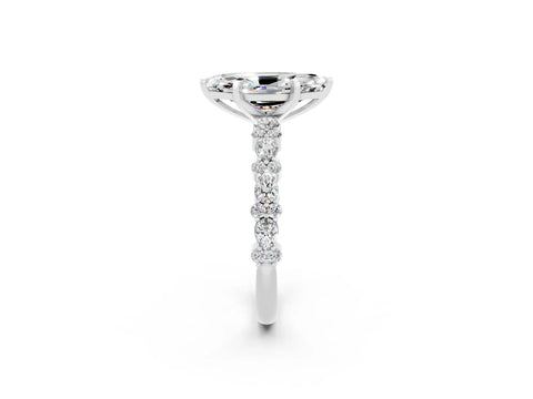 White gold Marquise Cut Moissanite Side Stone Solitaire Ring with Round  and Four-Prong Setting_50