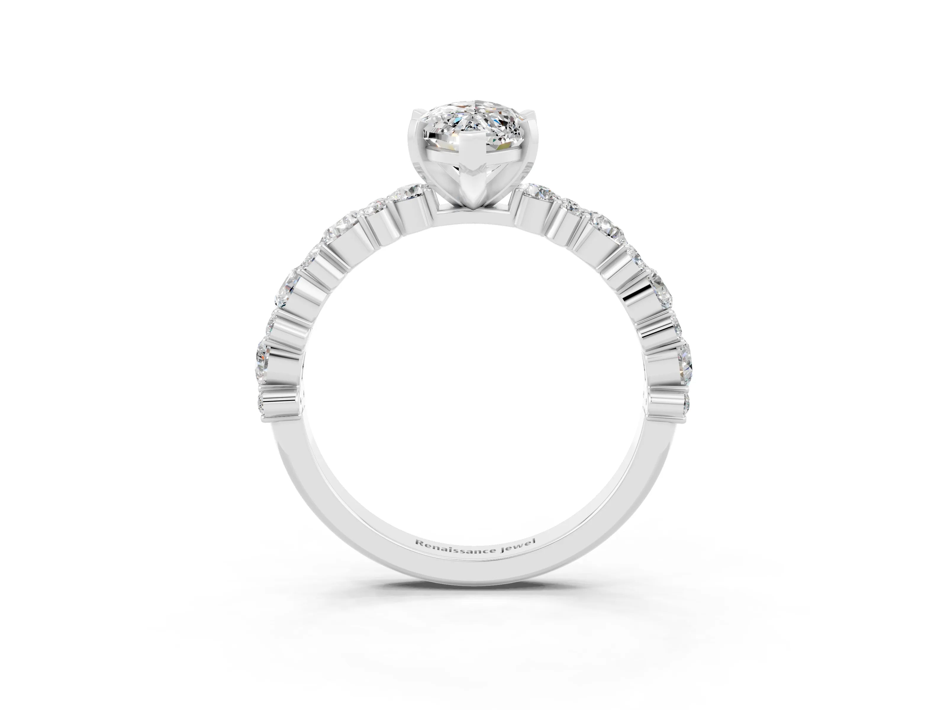 White gold Marquise Cut Moissanite Side Stone Solitaire Ring with Round  and Four-Prong Setting_51
