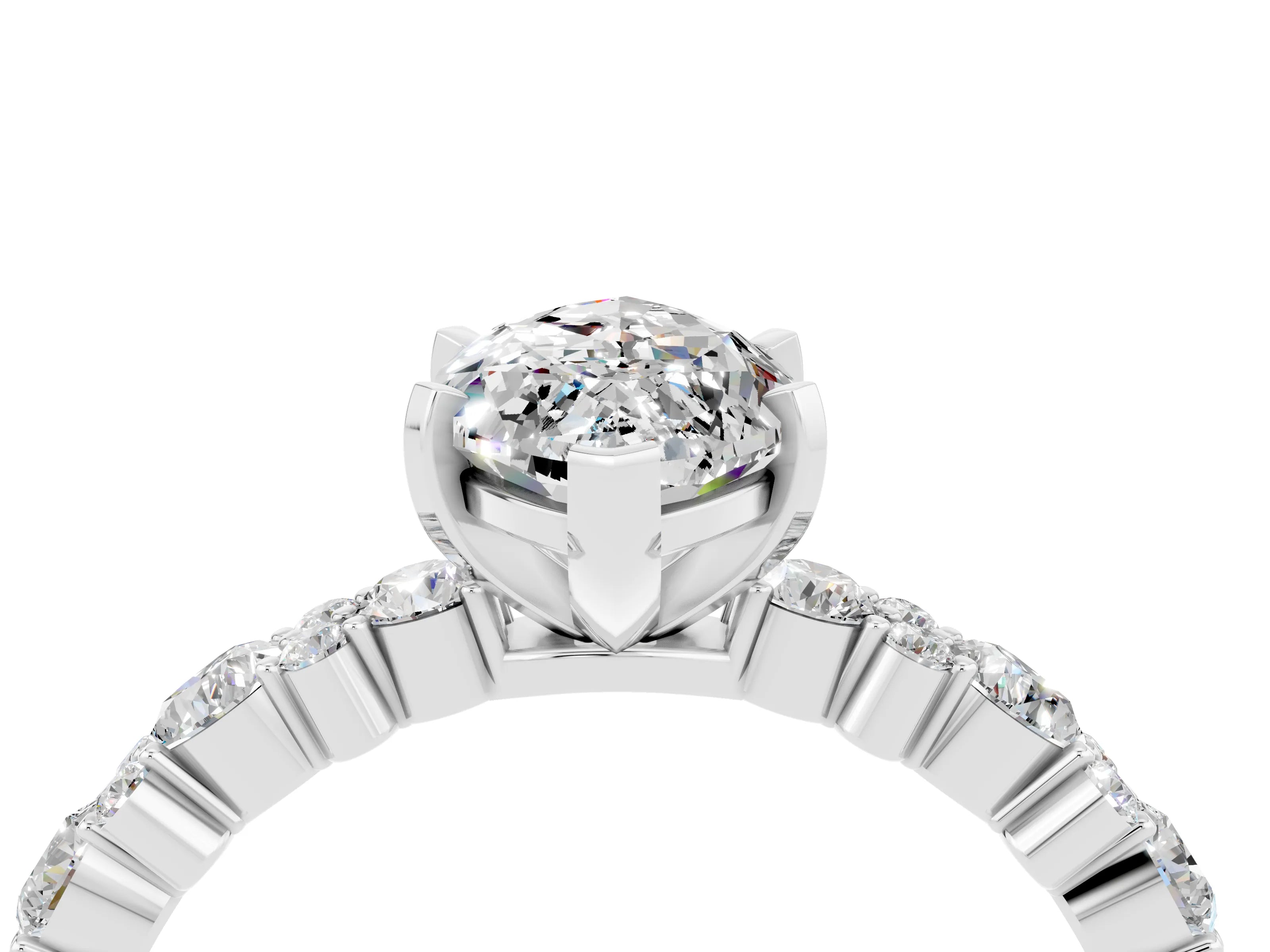 White gold Marquise Cut Moissanite Side Stone Solitaire Ring with Round  and Four-Prong Setting_52