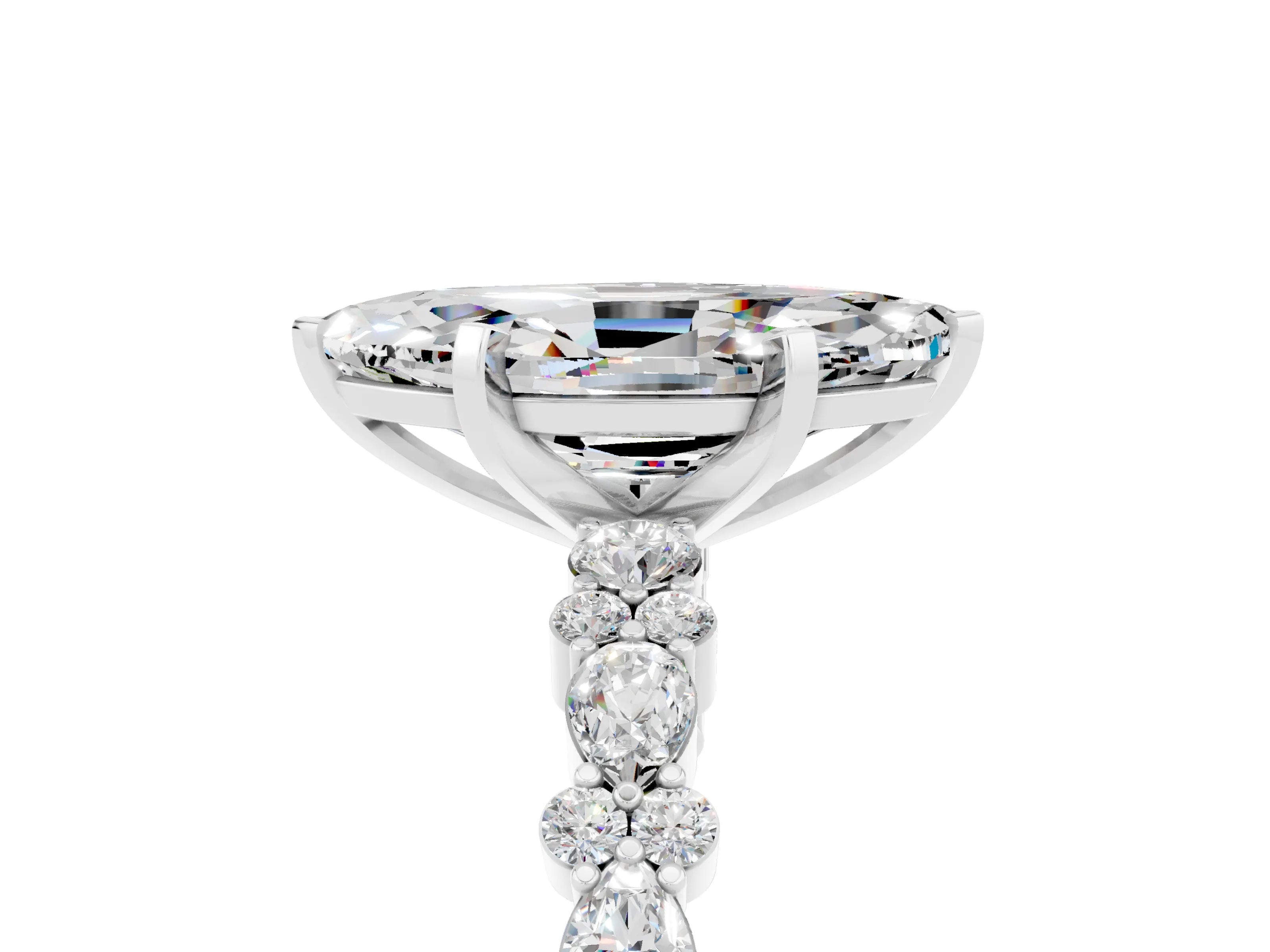 White gold Marquise Cut Moissanite Side Stone Solitaire Ring with Round  and Four-Prong Setting_53