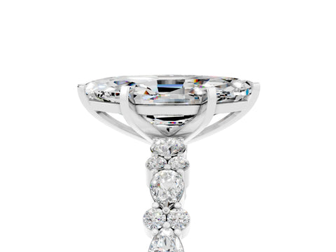 White gold Marquise Cut Moissanite Side Stone Solitaire Ring with Round  and Four-Prong Setting_53