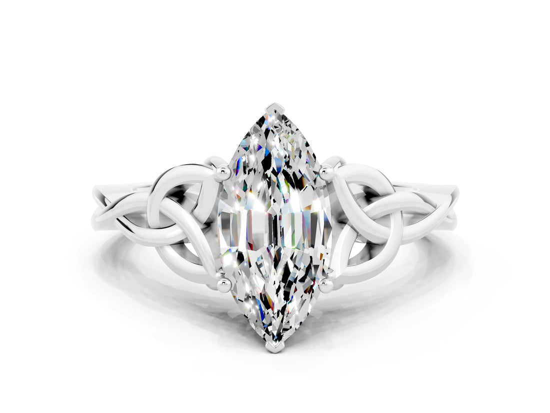 White gold Marquise Cut Moissanite Solitaire Celtic Knot Ring with Four-Prong Setting_12