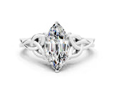 White gold Marquise Cut Moissanite Solitaire Celtic Knot Ring with Four-Prong Setting_12
