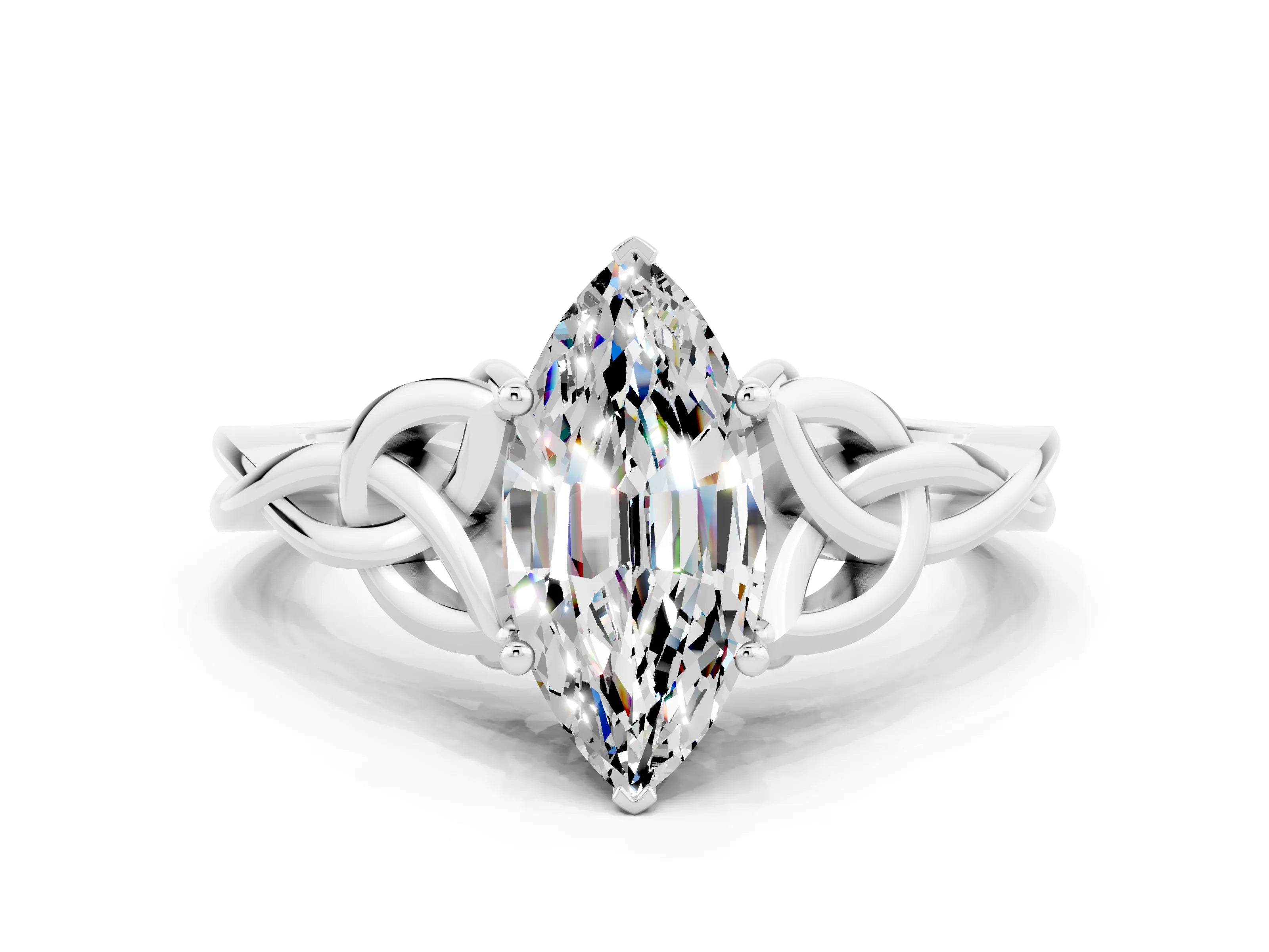 White gold Marquise Cut Moissanite Solitaire Celtic Knot Ring with Four-Prong Setting_12