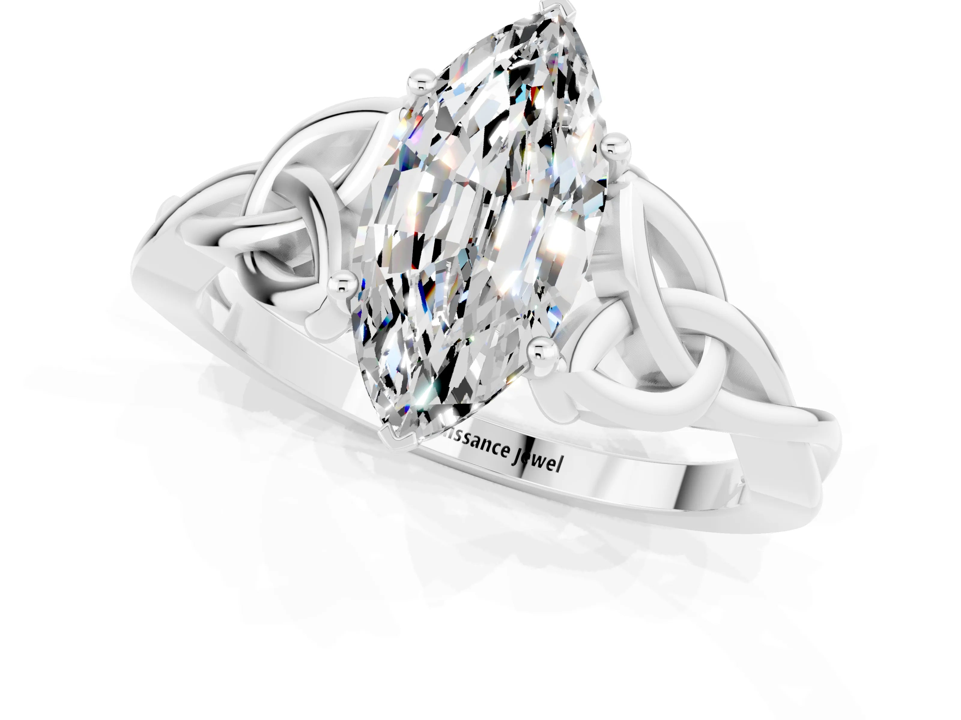 White gold Marquise Cut Moissanite Solitaire Celtic Knot Ring with Four-Prong Setting_13