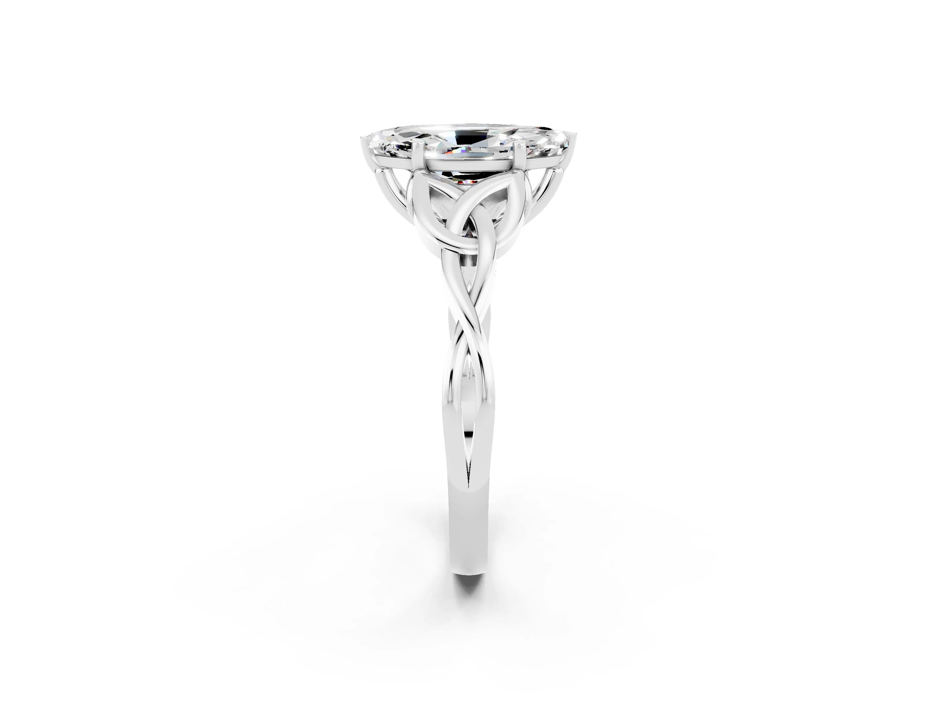 White gold Marquise Cut Moissanite Solitaire Celtic Knot Ring with Four-Prong Setting_14