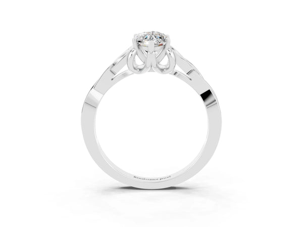 Platinum Marquise Cut Moissanite Solitaire Celtic Knot Ring with Four-Prong Setting