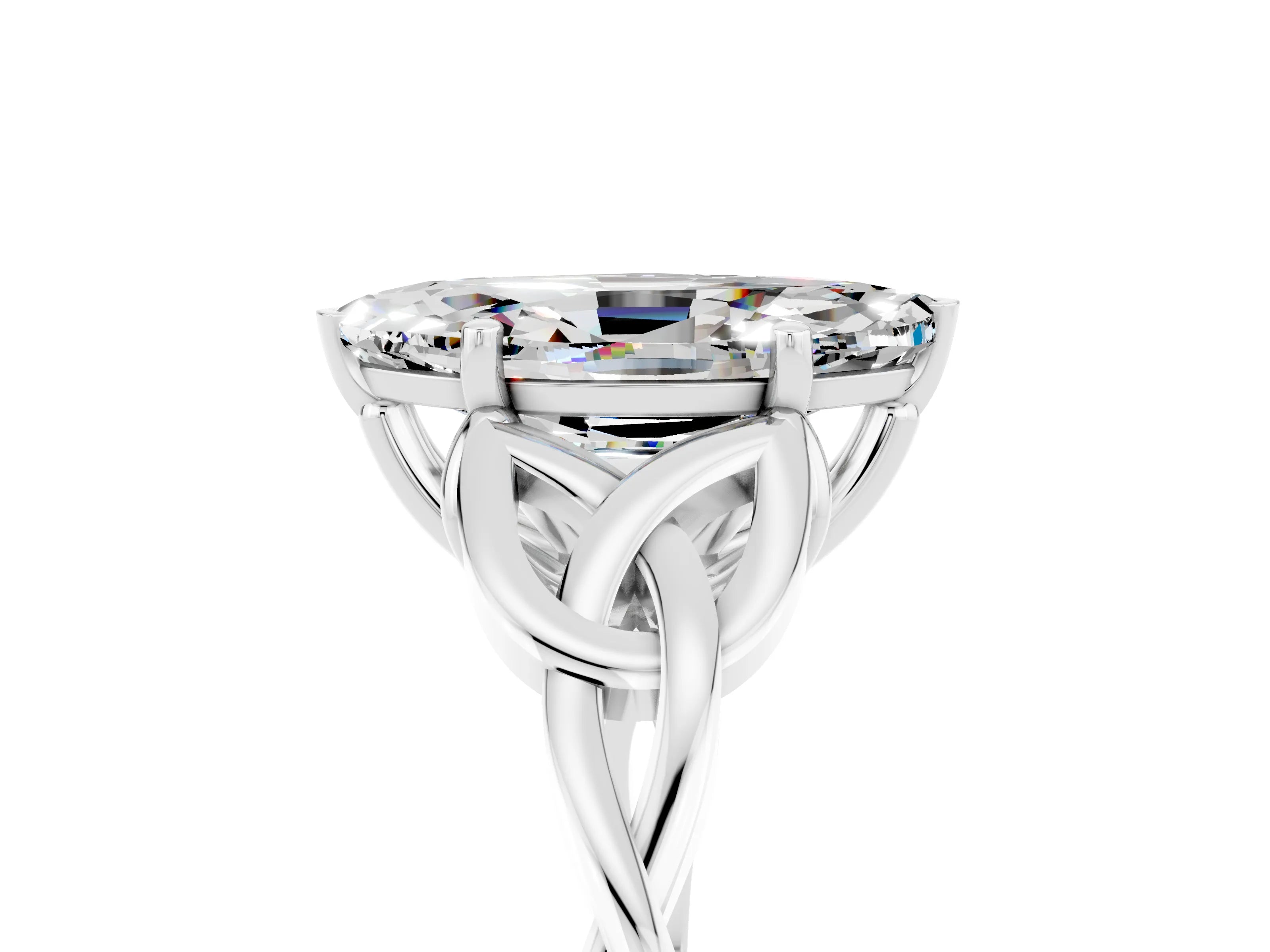 White gold Marquise Cut Moissanite Solitaire Celtic Knot Ring with Four-Prong Setting_17