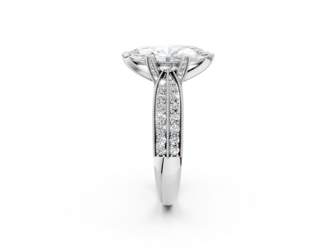 White gold Marquise Cut Moissanite   Solitaire Diamond Ring with Milgrain Pavé Band and Four-Prong Setting_34