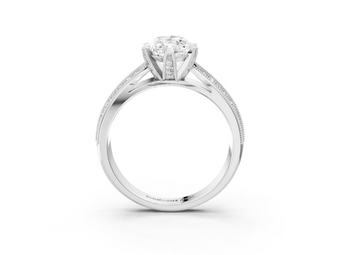 White gold Marquise Cut Moissanite   Solitaire Diamond Ring with Milgrain Pavé Band and Four-Prong Setting_35