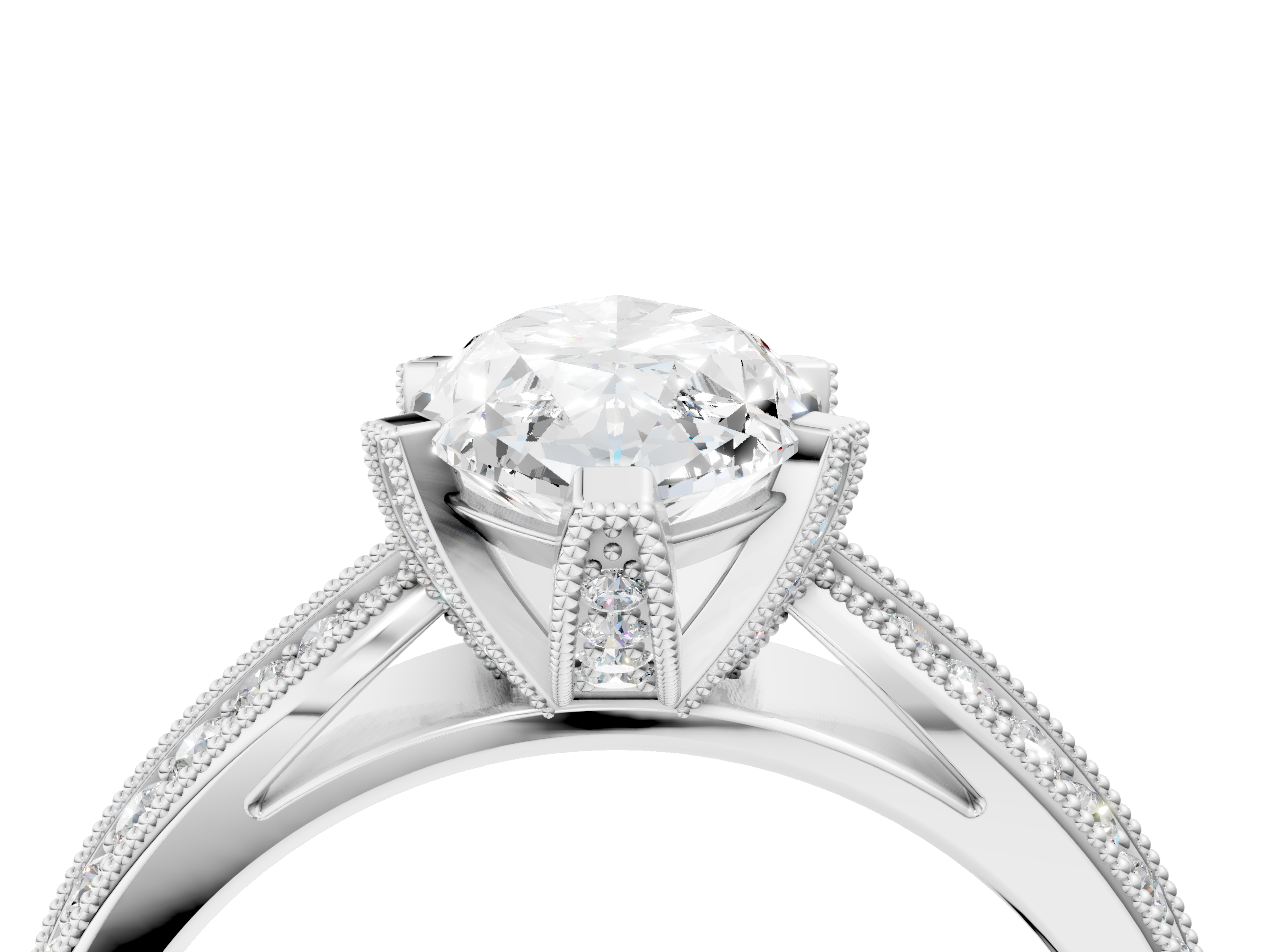 White gold Marquise Cut Moissanite   Solitaire Diamond Ring with Milgrain Pavé Band and Four-Prong Setting_38