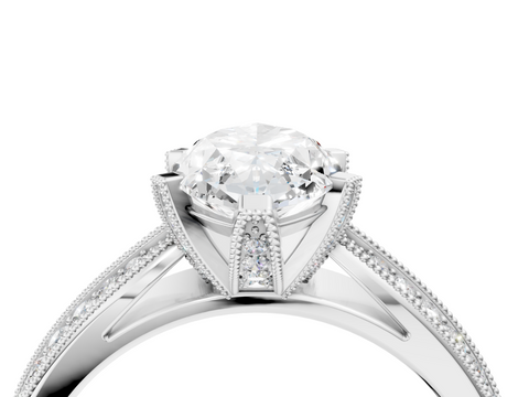White gold Marquise Cut Moissanite   Solitaire Diamond Ring with Milgrain Pavé Band and Four-Prong Setting_38