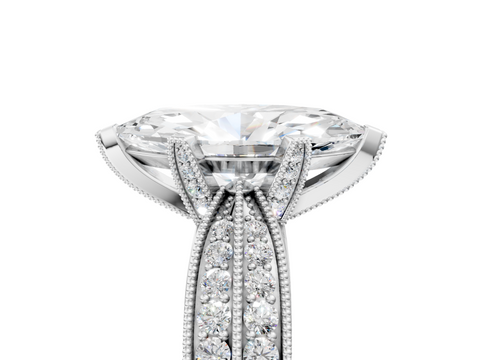 White gold Marquise Cut Moissanite   Solitaire Diamond Ring with Milgrain Pavé Band and Four-Prong Setting_39