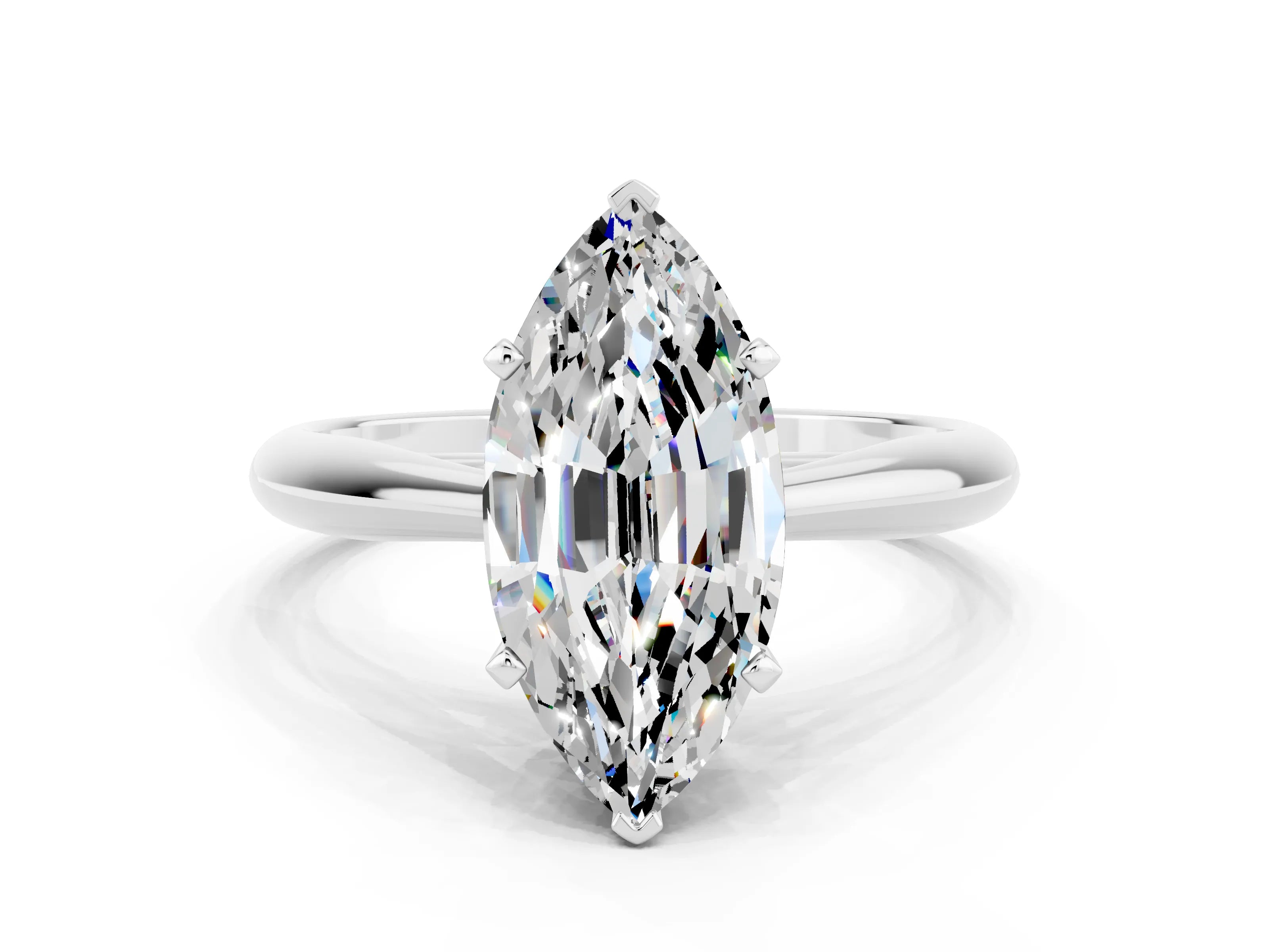 White gold Marquise Cut Moissanite Solitaire Engagement Ring with Cathedral Setting and Four-Prong Mount_12