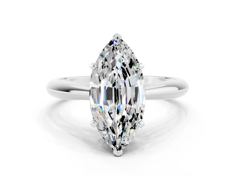 White gold Marquise Cut Moissanite Solitaire Engagement Ring with Cathedral Setting and Four-Prong Mount_12