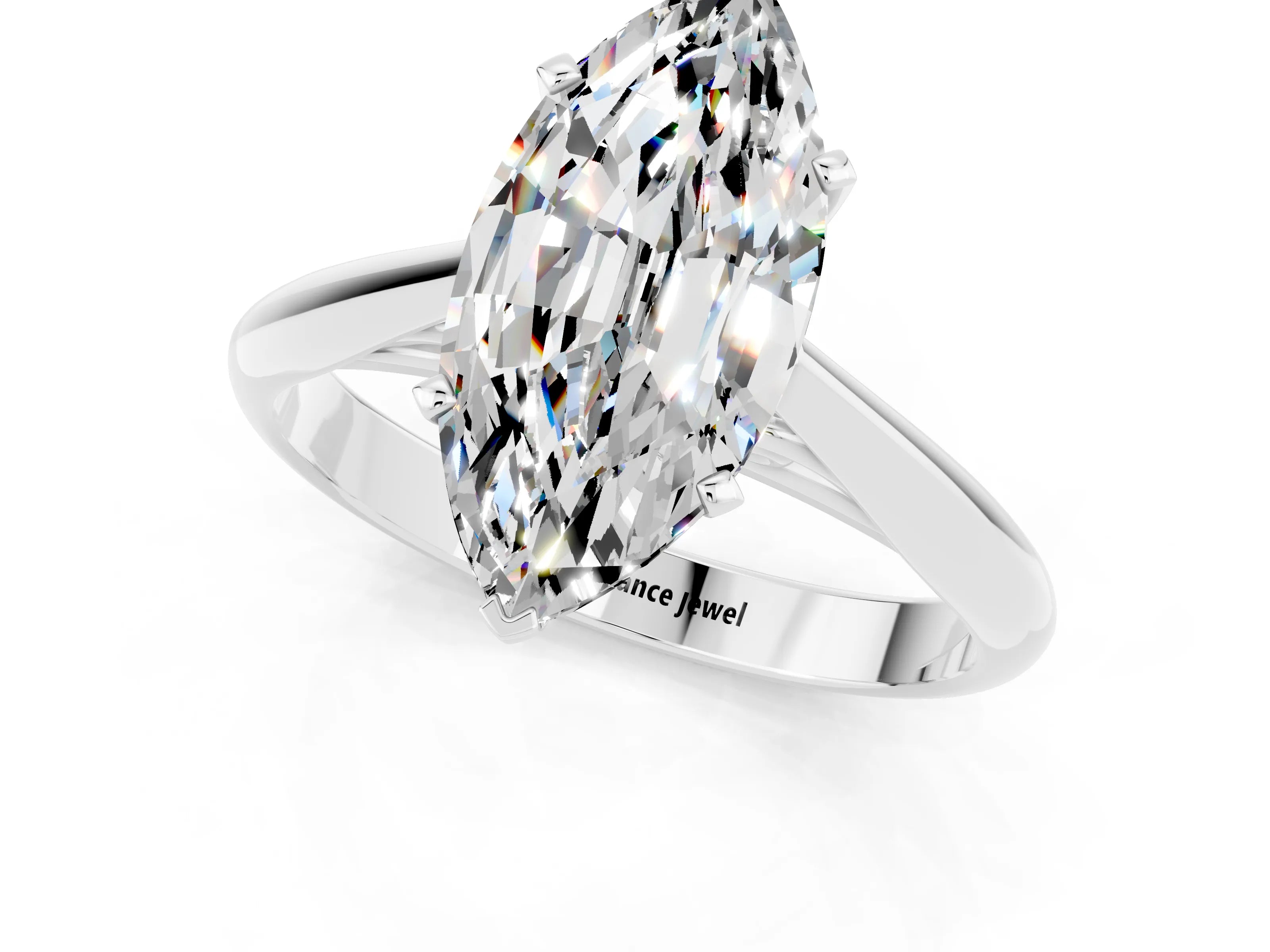 White gold Marquise Cut Moissanite Solitaire Engagement Ring with Cathedral Setting and Four-Prong Mount_13