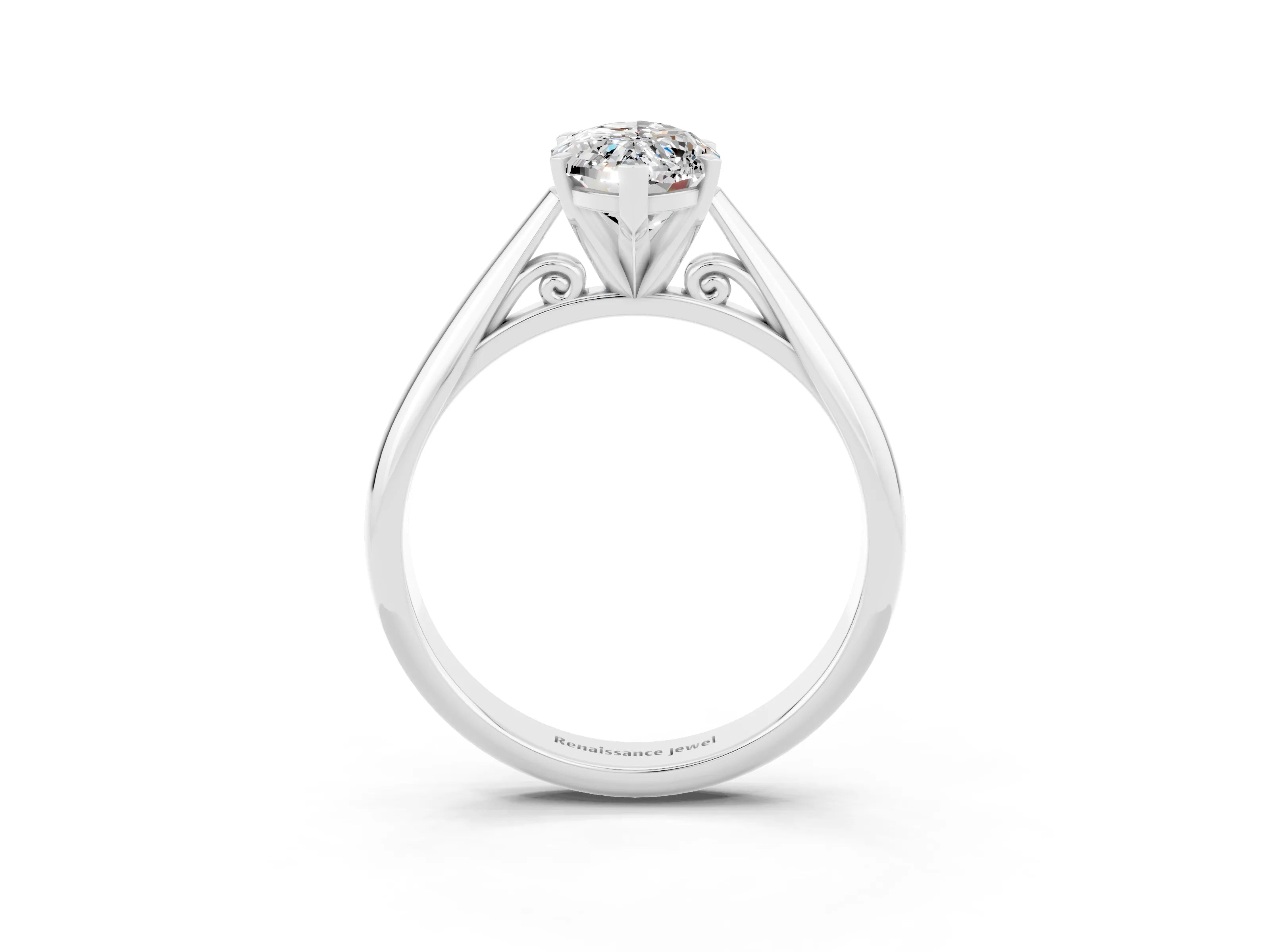White gold Marquise Cut Moissanite Solitaire Engagement Ring with Cathedral Setting and Four-Prong Mount_15