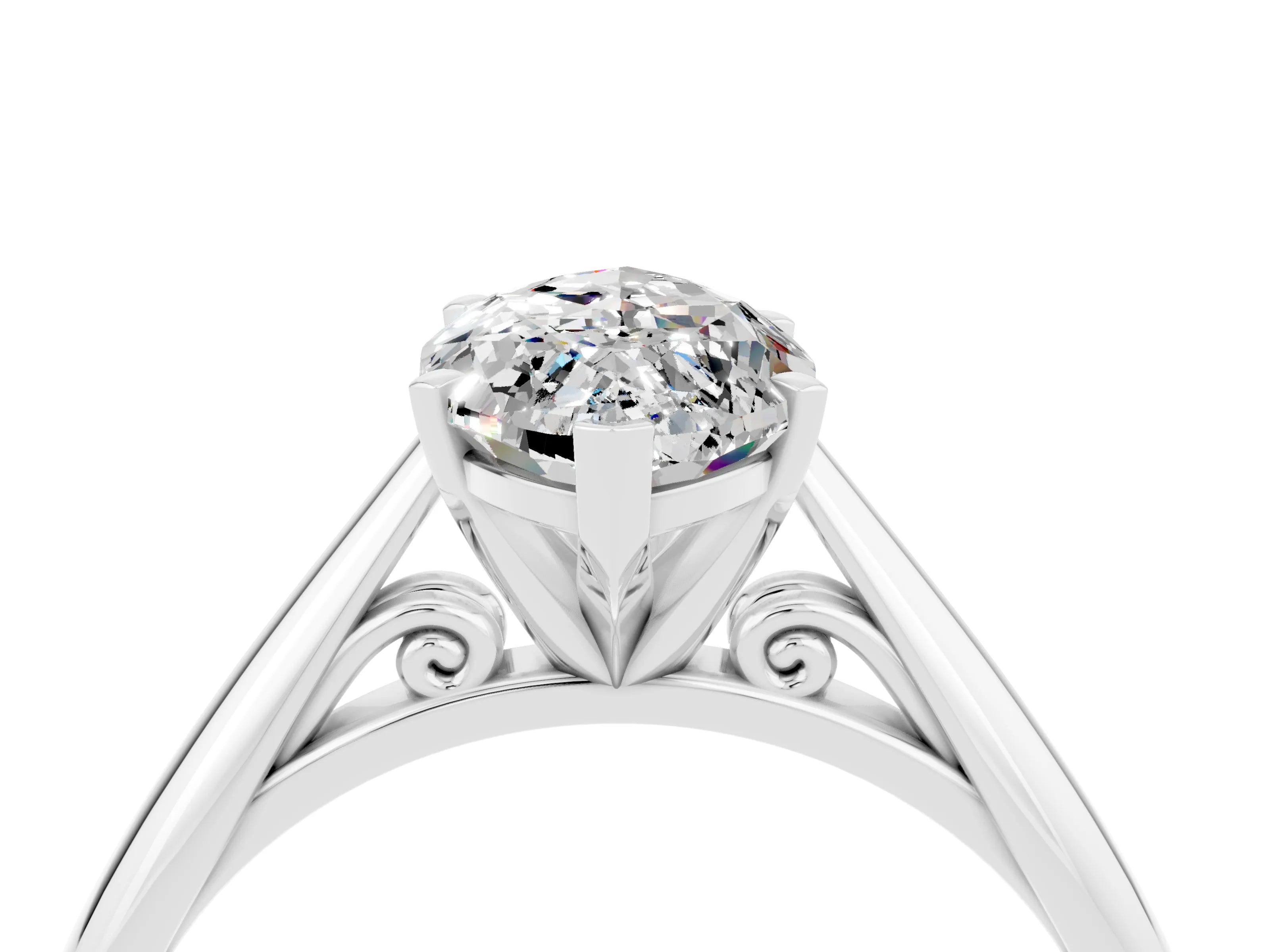 White gold Marquise Cut Moissanite Solitaire Engagement Ring with Cathedral Setting and Four-Prong Mount_16