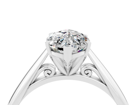 White gold Marquise Cut Moissanite Solitaire Engagement Ring with Cathedral Setting and Four-Prong Mount_16