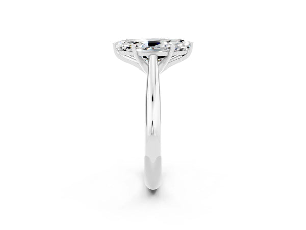 White gold Marquise Cut Moissanite Solitaire Engagement Ring with Cathedral Setting and Four-Prong Mount