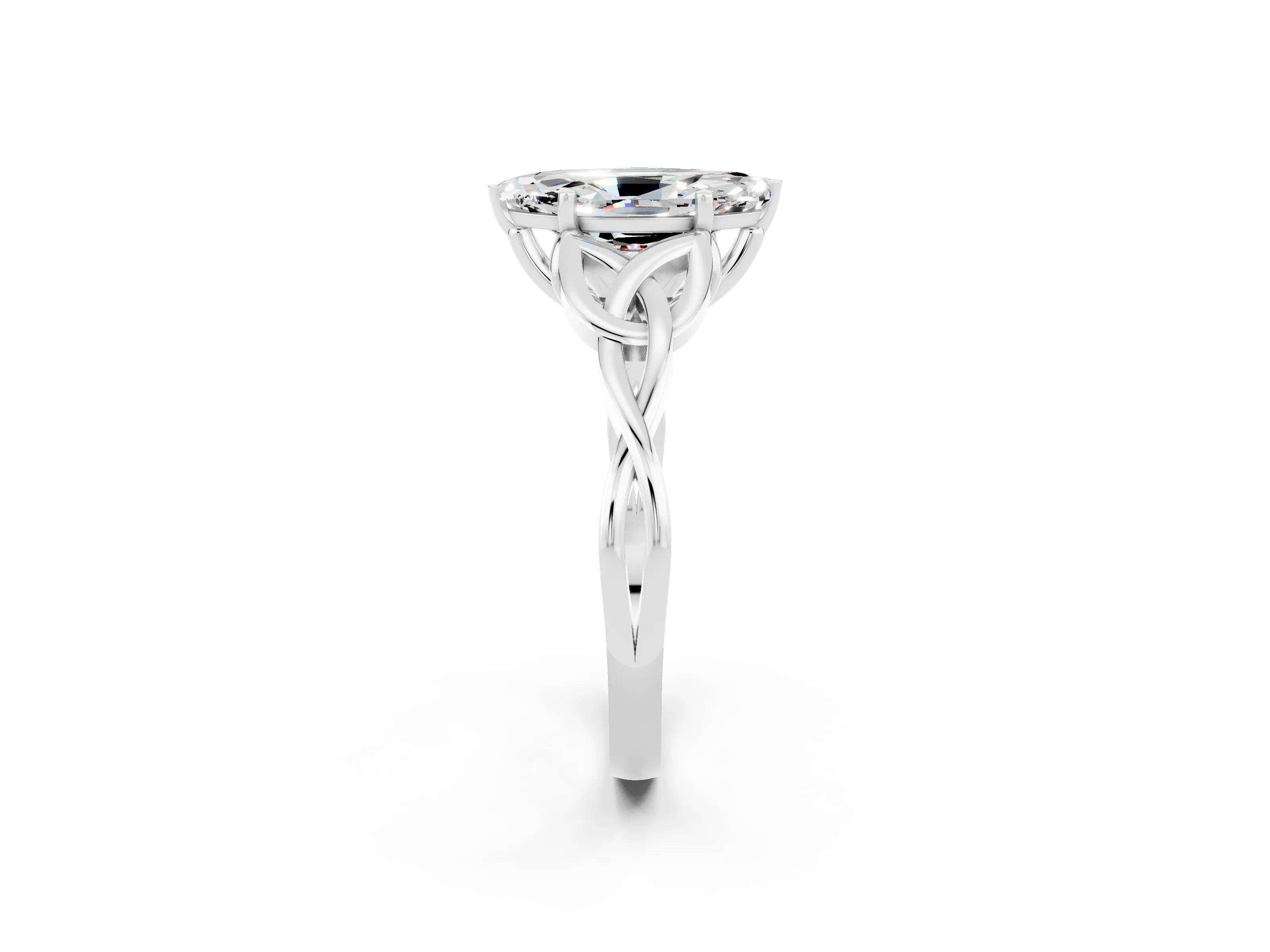 White gold Marquise Cut Moissanite Solitaire Engagement Ring with Celtic Knot Band and Four-Prong Setting_2