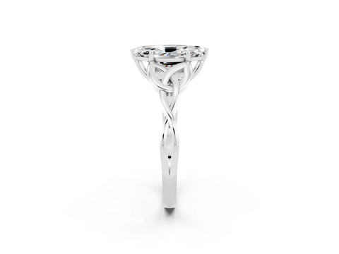 White gold Marquise Cut Moissanite Solitaire Engagement Ring with Celtic Knot Band and Four-Prong Setting_2