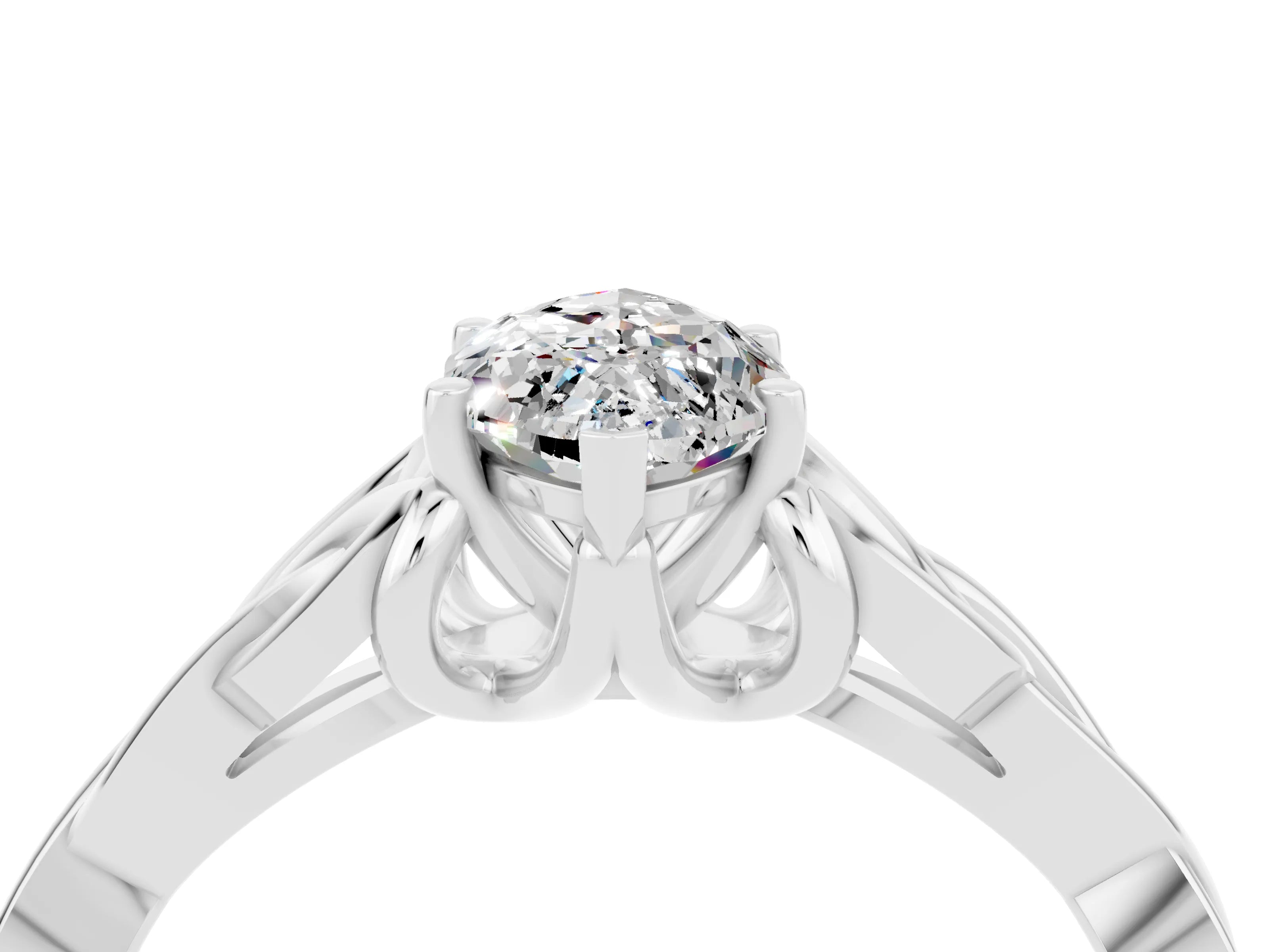 White gold Marquise Cut Moissanite Solitaire Engagement Ring with Celtic Knot Band and Four-Prong Setting_4