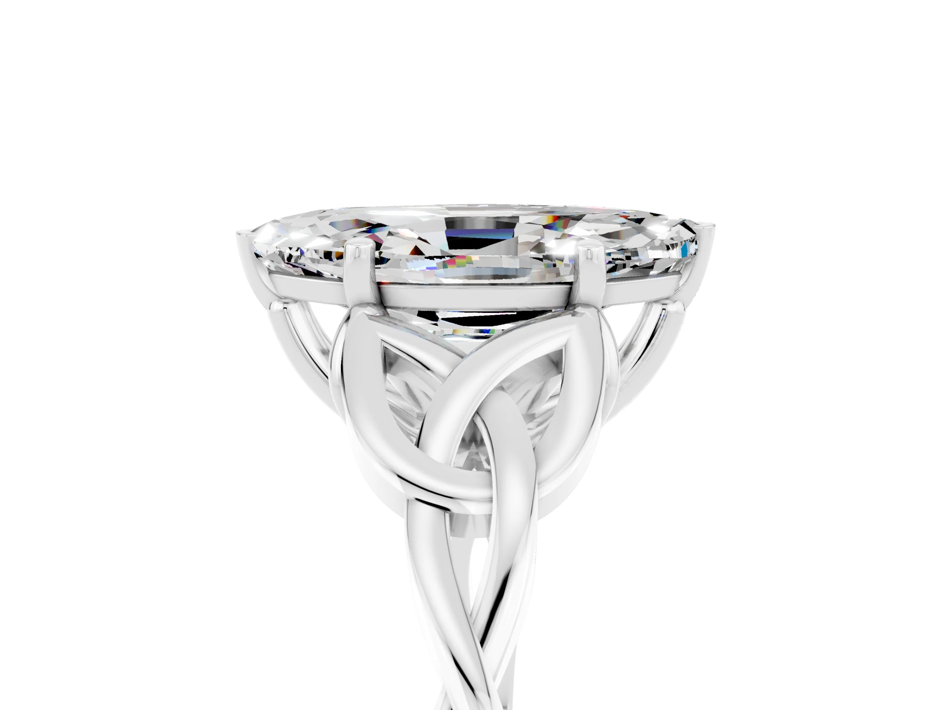 White gold Marquise Cut Moissanite Solitaire Engagement Ring with Celtic Knot Band and Four-Prong Setting_5