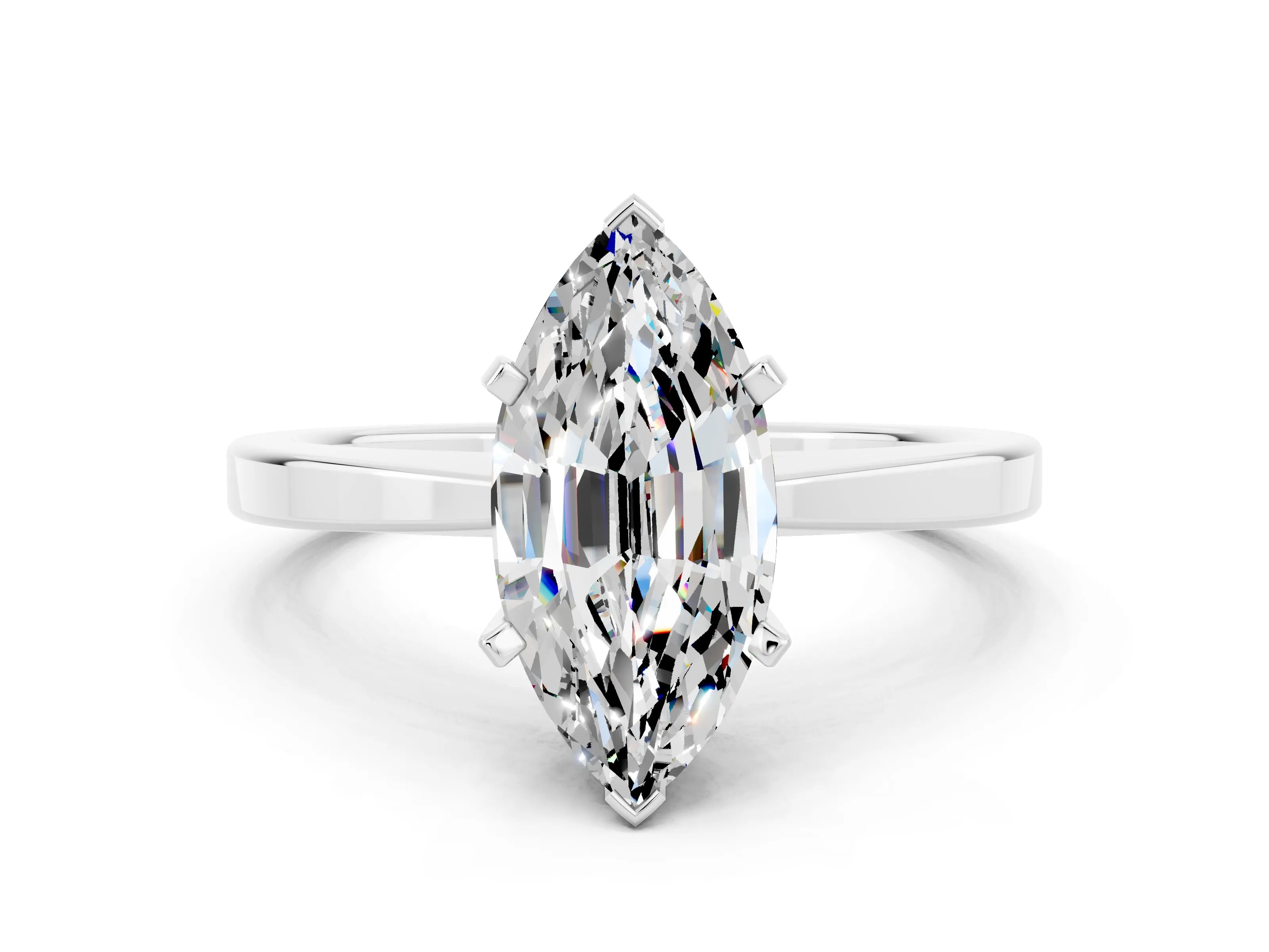 White gold Marquise Cut Moissanite Solitaire Engagement Ring with Classic Band and Four-Prong Setting_54
