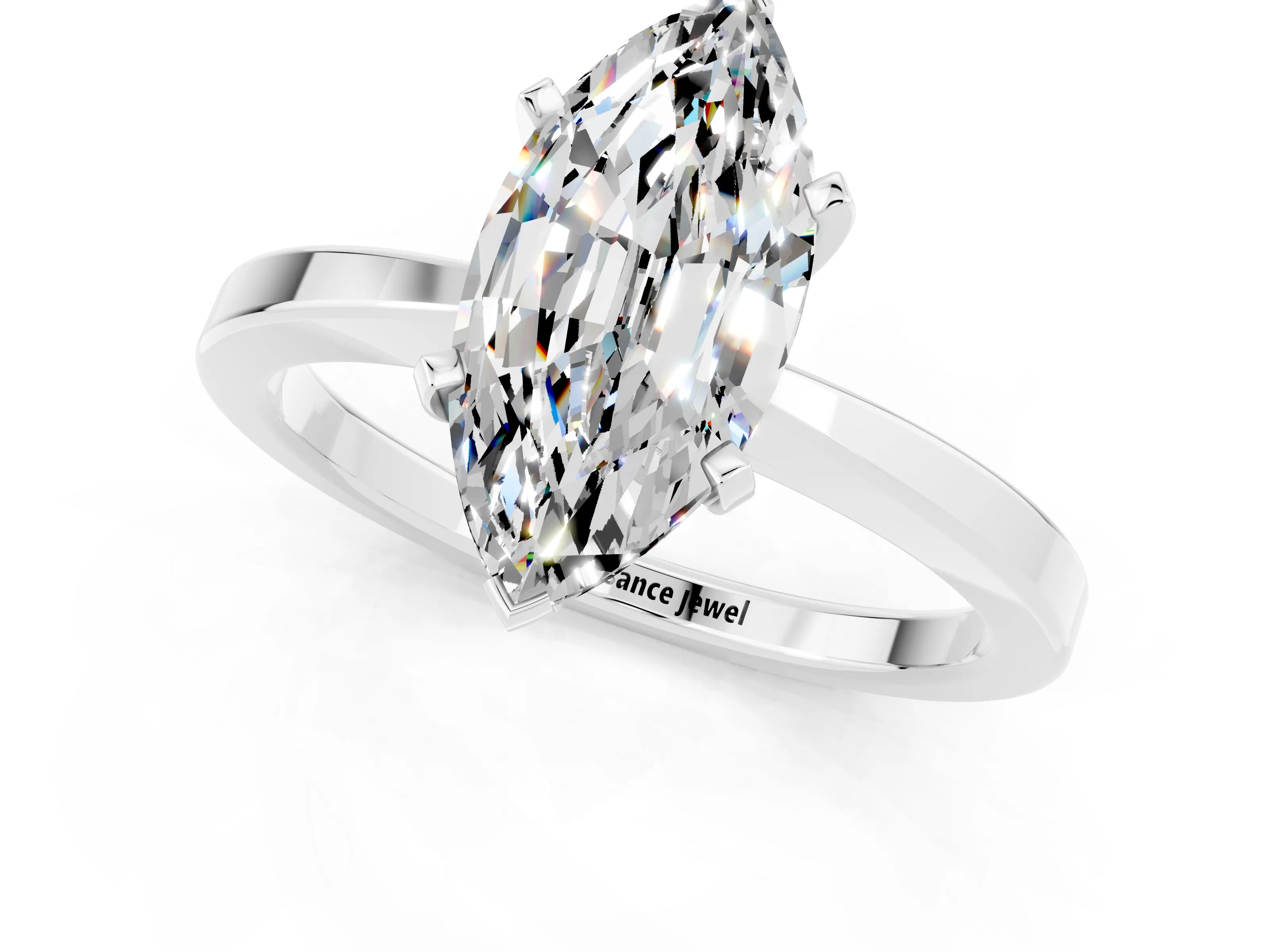White gold Marquise Cut Moissanite Solitaire Engagement Ring with Classic Band and Four-Prong Setting_55