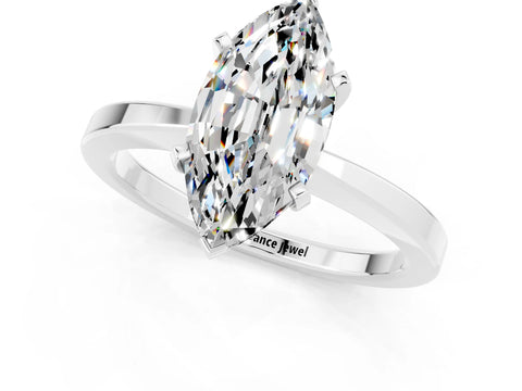 White gold Marquise Cut Moissanite Solitaire Engagement Ring with Classic Band and Four-Prong Setting_55