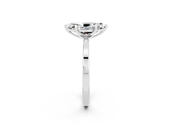 White gold Marquise Cut Moissanite Solitaire Engagement Ring with Classic Band and Four-Prong Setting