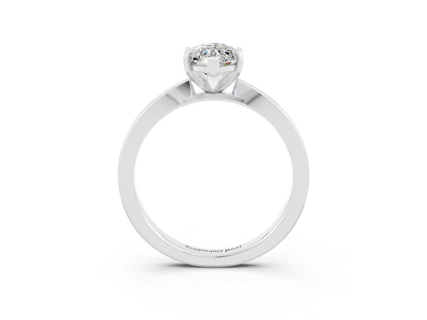 Silver Marquise Cut Moissanite Solitaire Engagement Ring with Classic Band and Four-Prong Setting