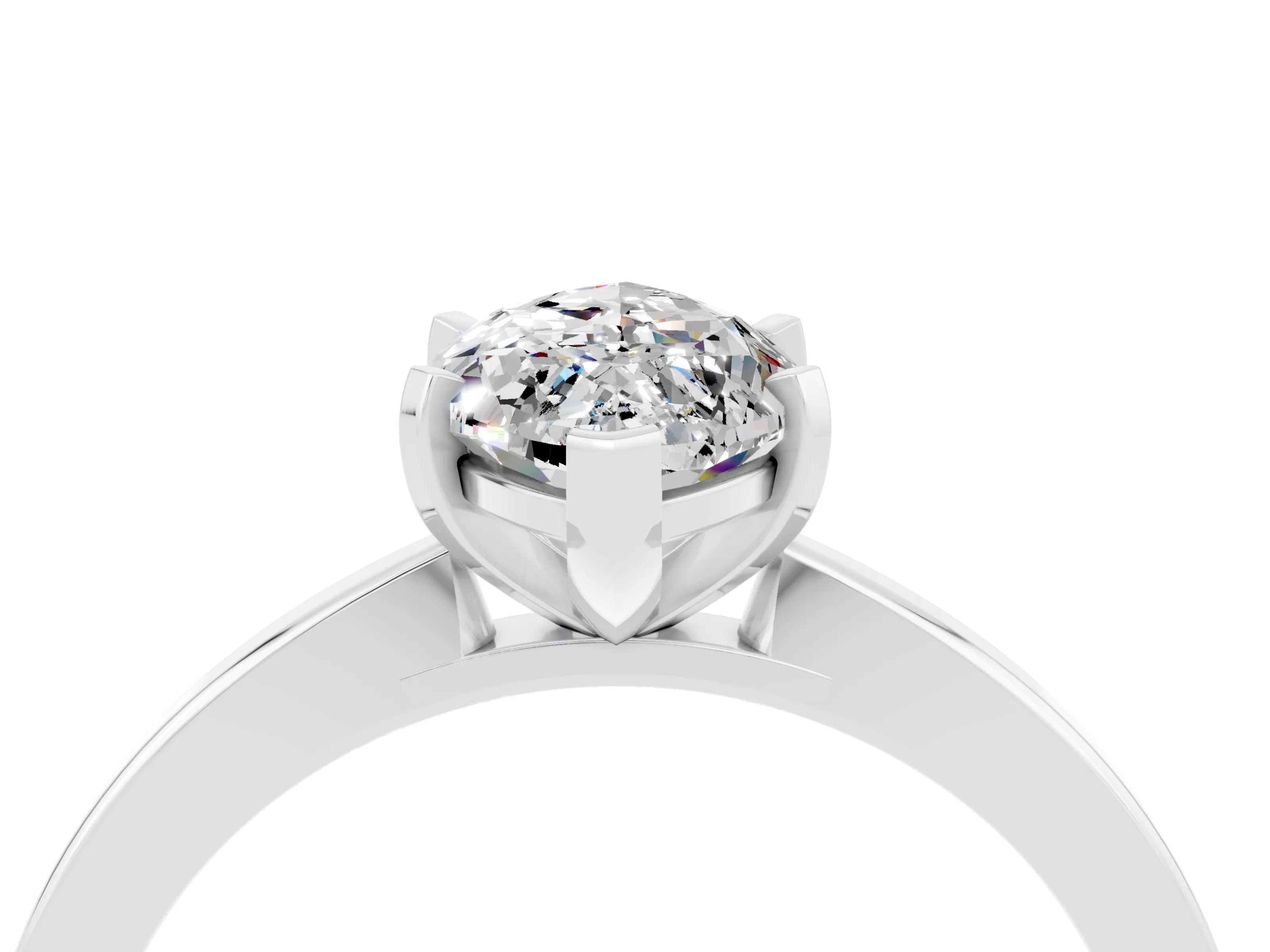 White gold Marquise Cut Moissanite Solitaire Engagement Ring with Classic Band and Four-Prong Setting_58