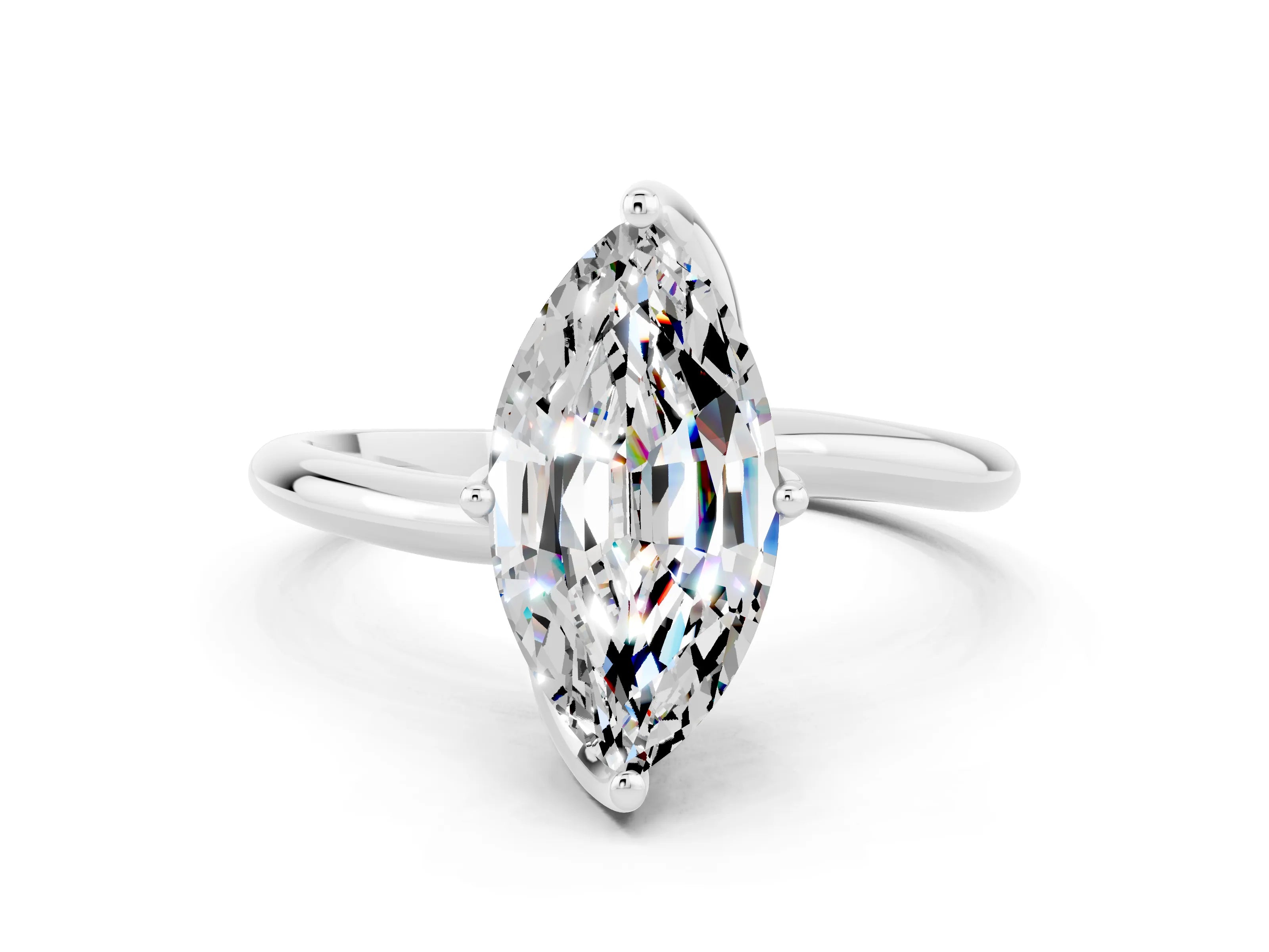 White gold Marquise Cut Moissanite Solitaire Engagement Ring with Four-Prong Setting and Classic Band_12