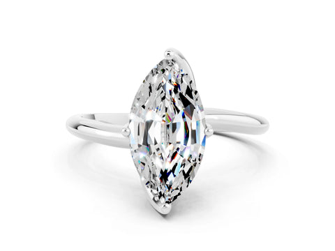 White gold Marquise Cut Moissanite Solitaire Engagement Ring with Four-Prong Setting and Classic Band_12