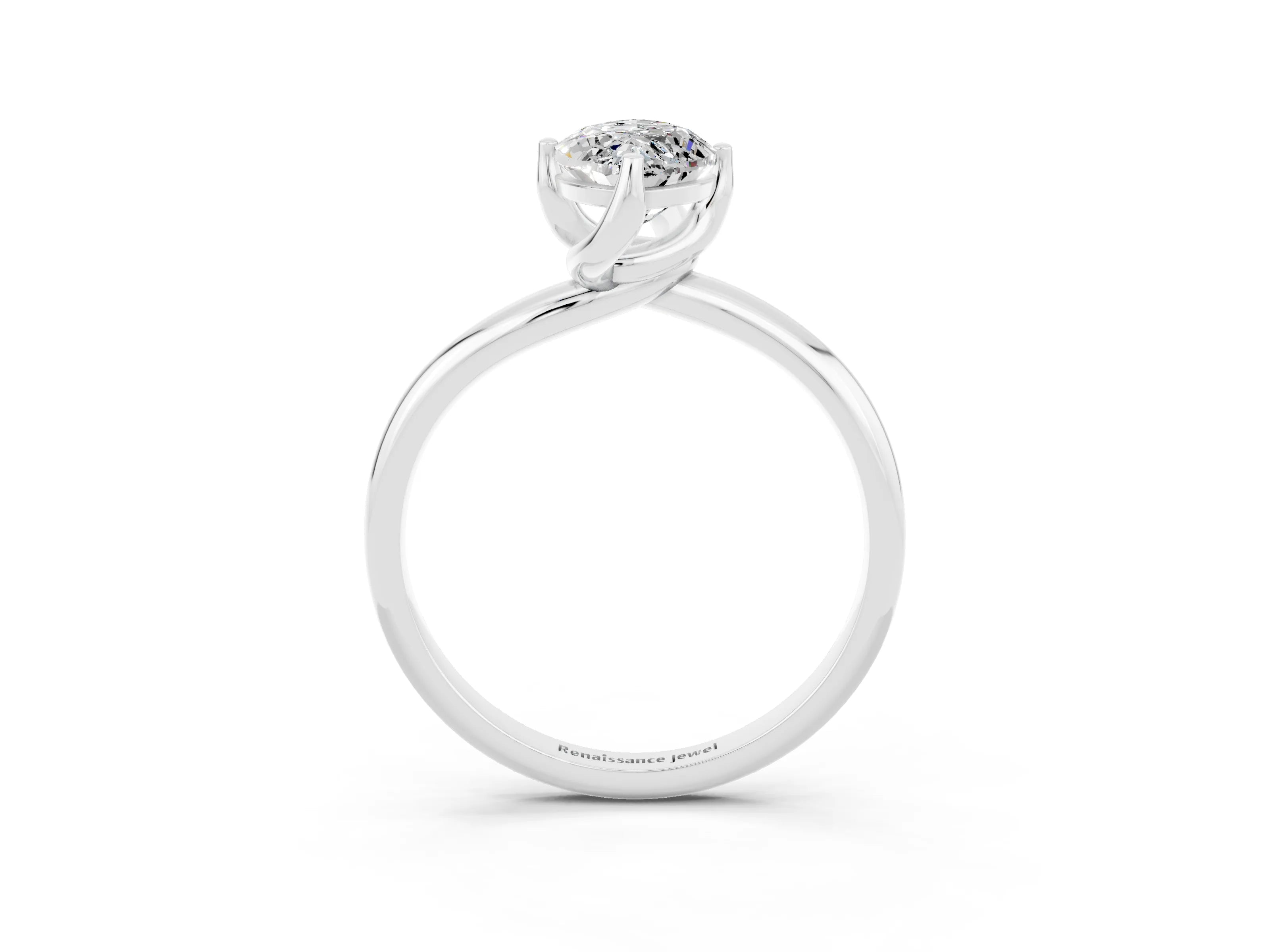 White gold Marquise Cut Moissanite Solitaire Engagement Ring with Four-Prong Setting and Classic Band_15
