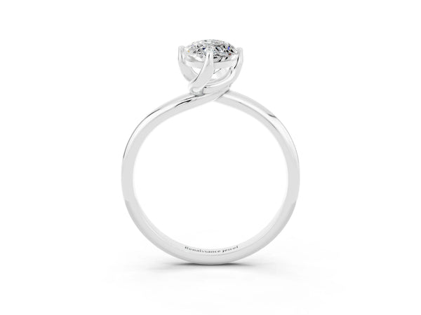 Platinum Marquise Cut Moissanite Solitaire Engagement Ring with Four-Prong Setting and Classic Band