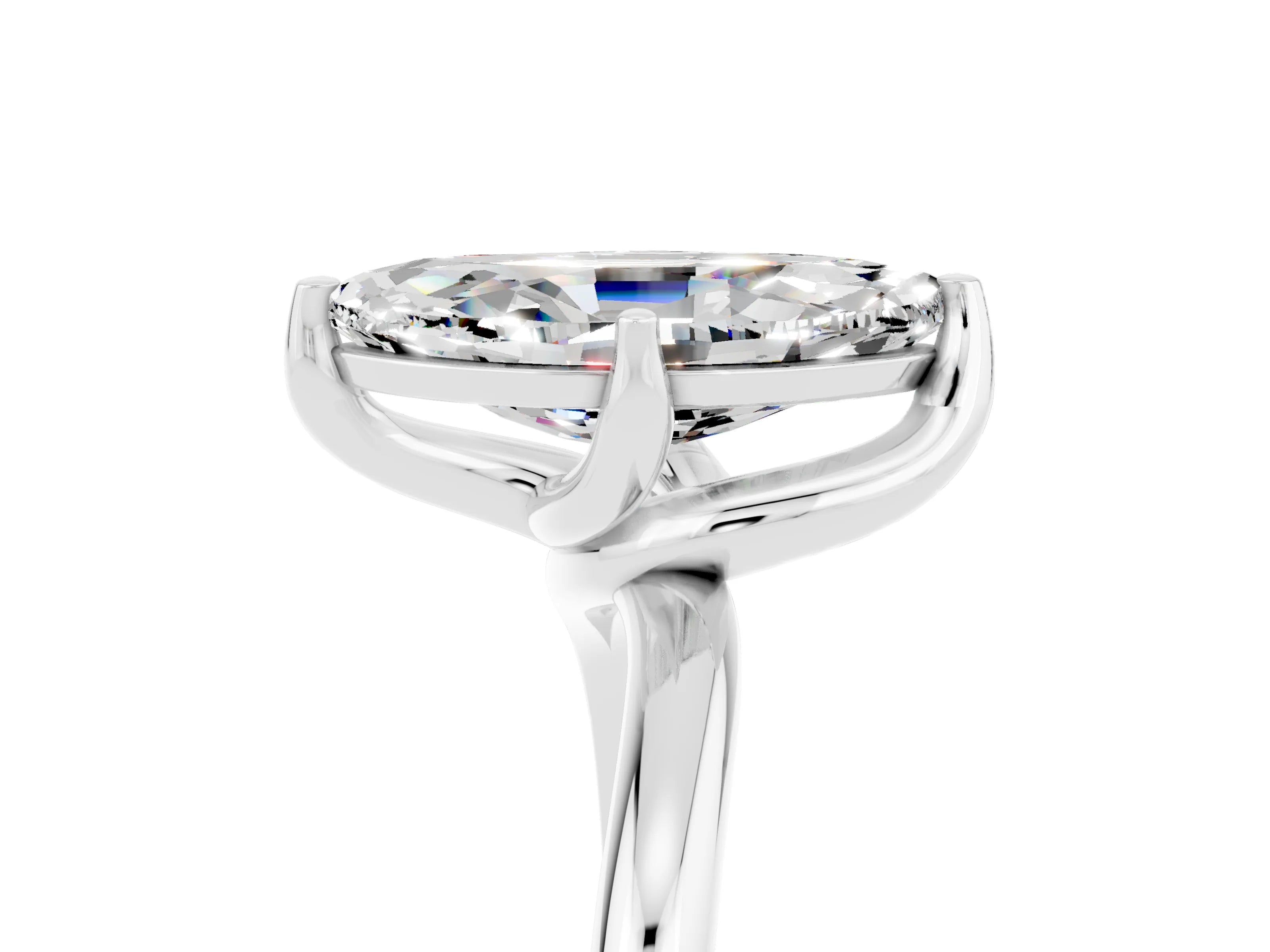 White gold Marquise Cut Moissanite Solitaire Engagement Ring with Four-Prong Setting and Classic Band_17