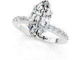 White gold Marquise Cut Moissanite Solitaire Engagement Ring with Pavé Band and Four-Prong Setting_1