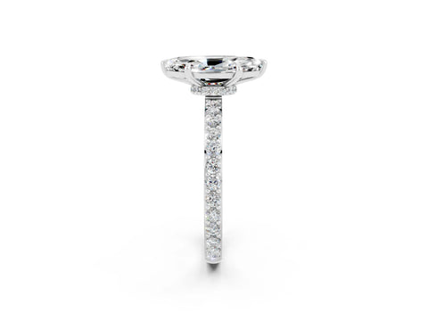 White gold Marquise Cut Moissanite Solitaire Engagement Ring with Pavé Band and Four-Prong Setting_2